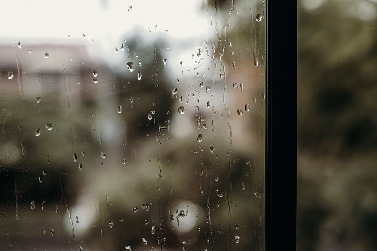 Rain running down a window pane