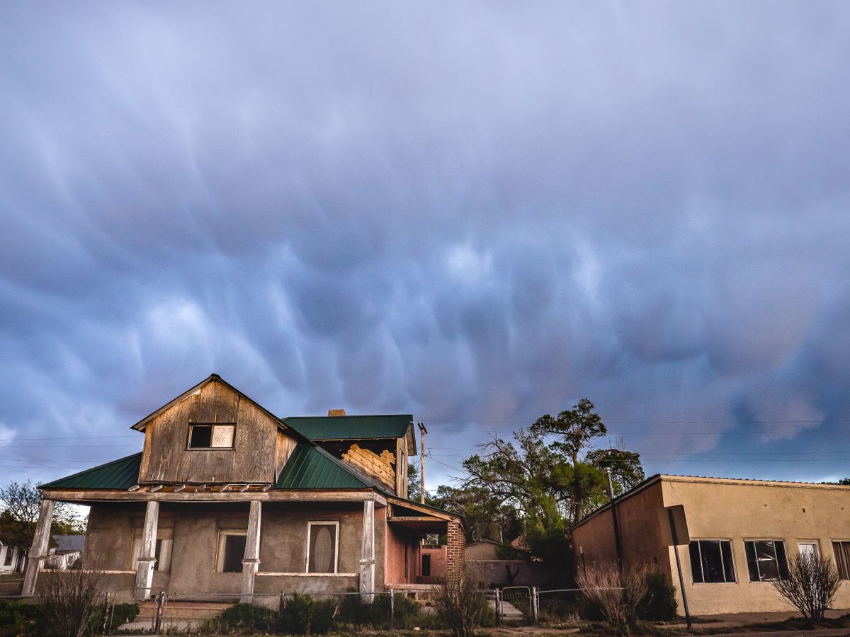 Storm clouds over a residential neighborhood