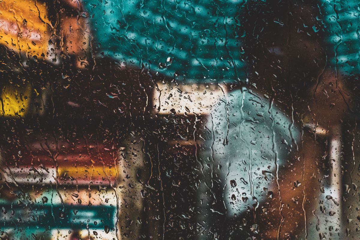 Rain on a window on a grey Puget Sound day